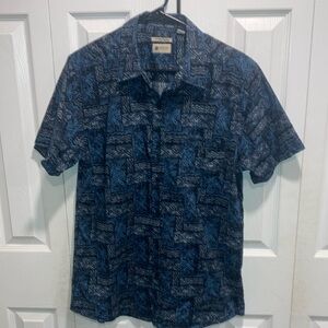 Haggar Clothing Stretch Button-Up Shirt Men Size L Blue Short Sleeve